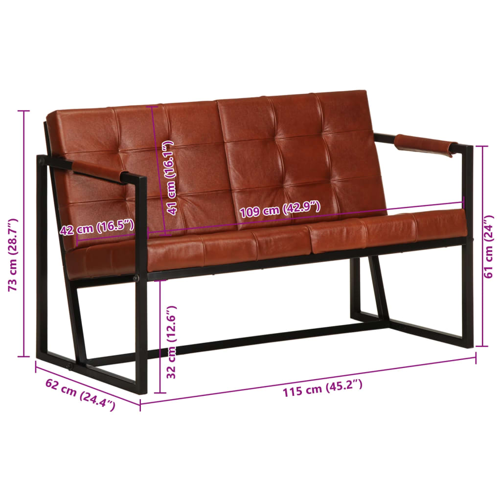 vidaXL 2-Seater Sofa Brown Real Goat Leather