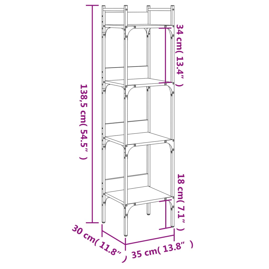 vidaXL Bookshelf 4-Tier Smoked Oak 35x30x138.5 cm Engineered Wood