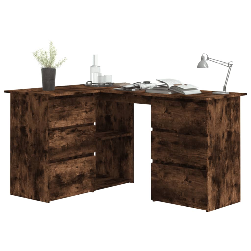 vidaXL Corner Desk Smoked Oak 145x100x76 cm Engineered Wood