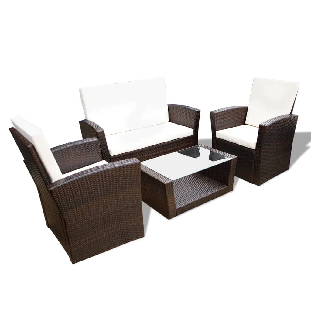 vidaXL 4 Piece Garden lounge set with Cushions Poly Rattan Brown