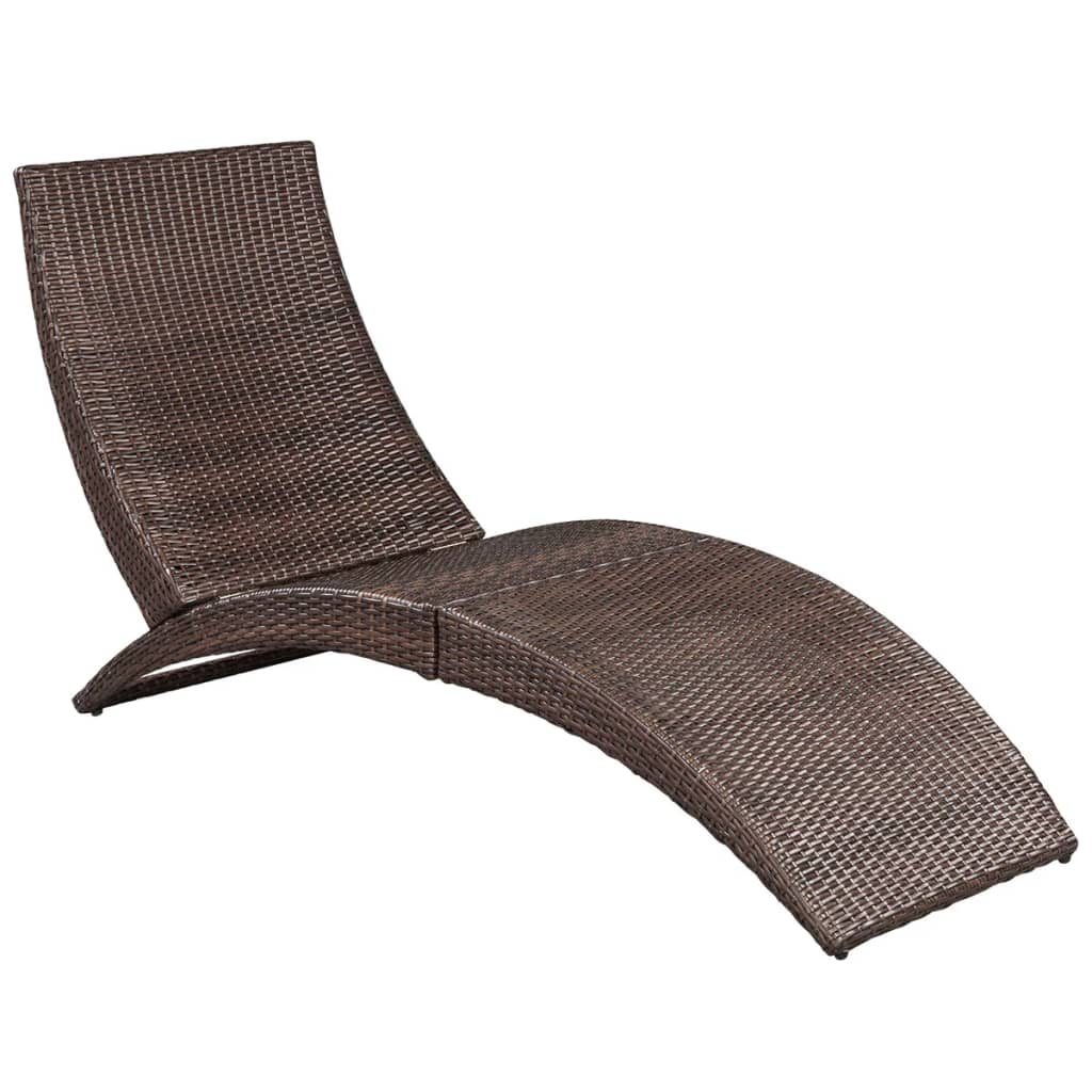 vidaXL Folding Sun Lounger with Cushion Poly Rattan Brown