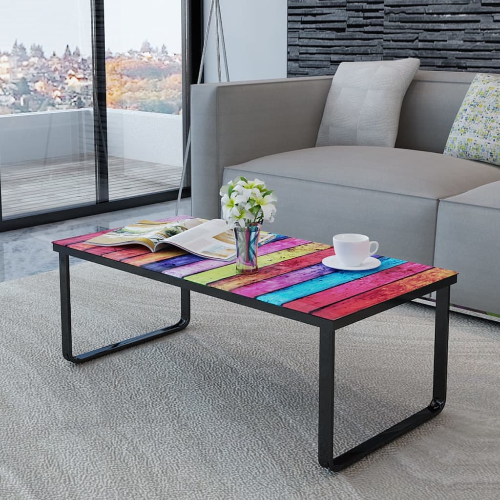 vidaXL Coffee Table with Rainbow Printing Glass Top