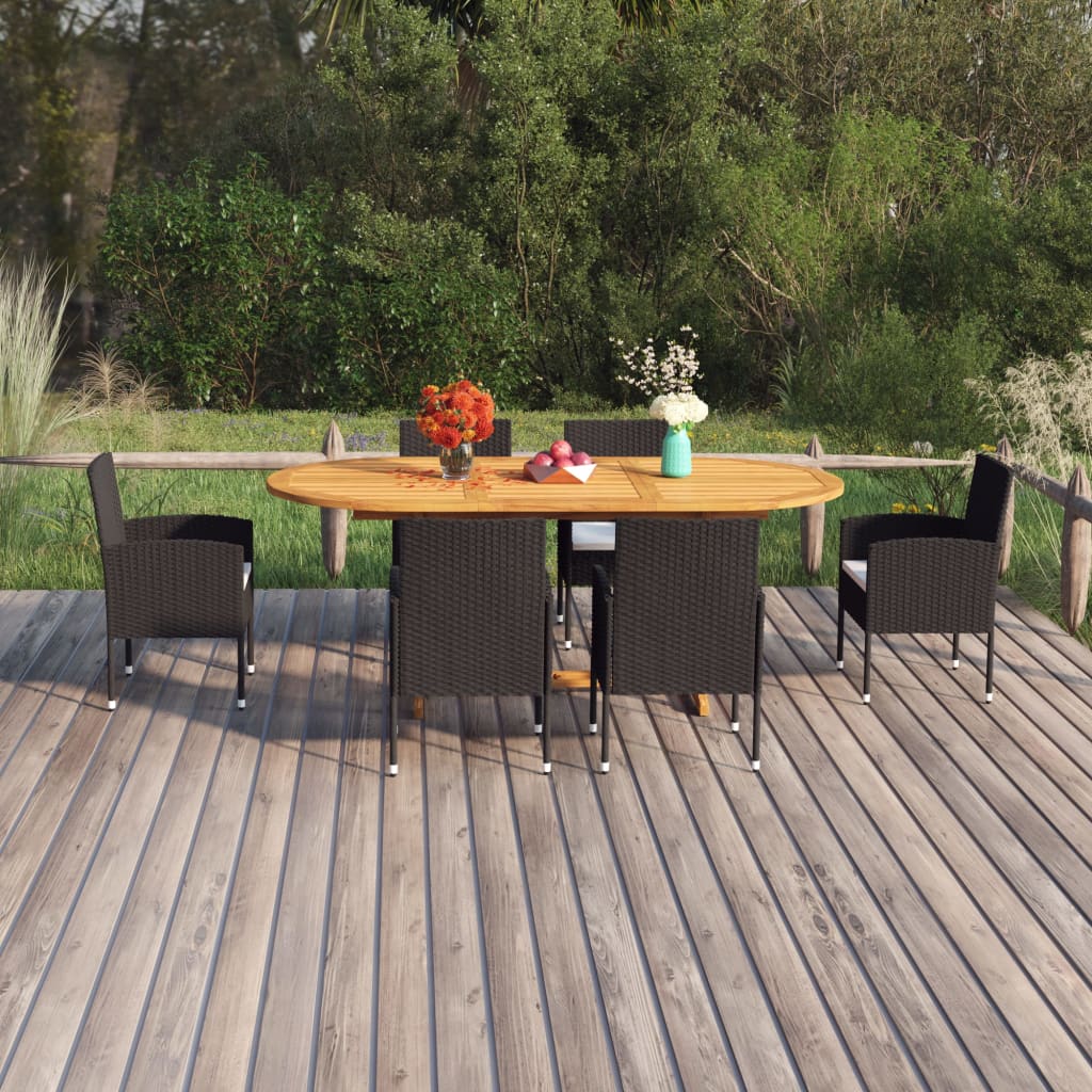 vidaXL 7 Piece Garden Dining Set Poly Rattan Black