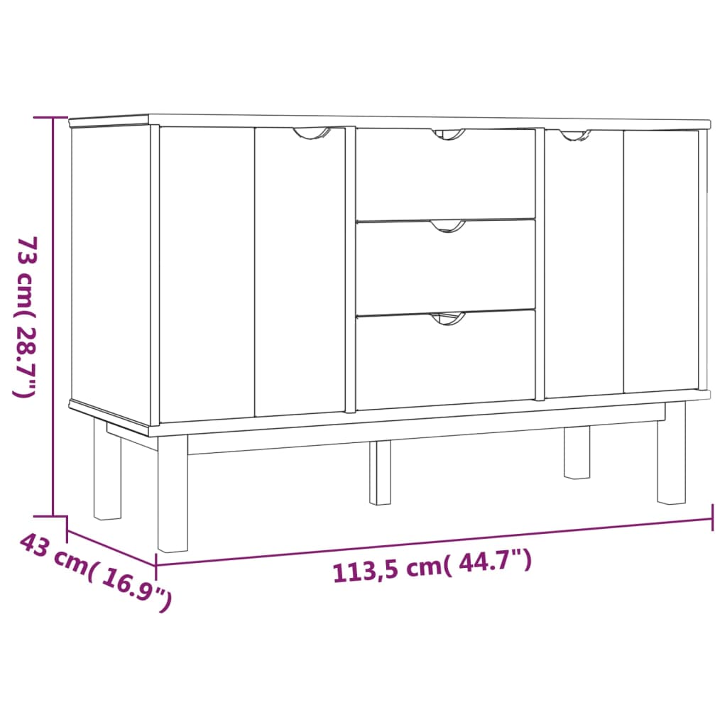 vidaXL Sideboard OTTA Brown and Grey 113.5x43x73 cm Solid Wood Pine