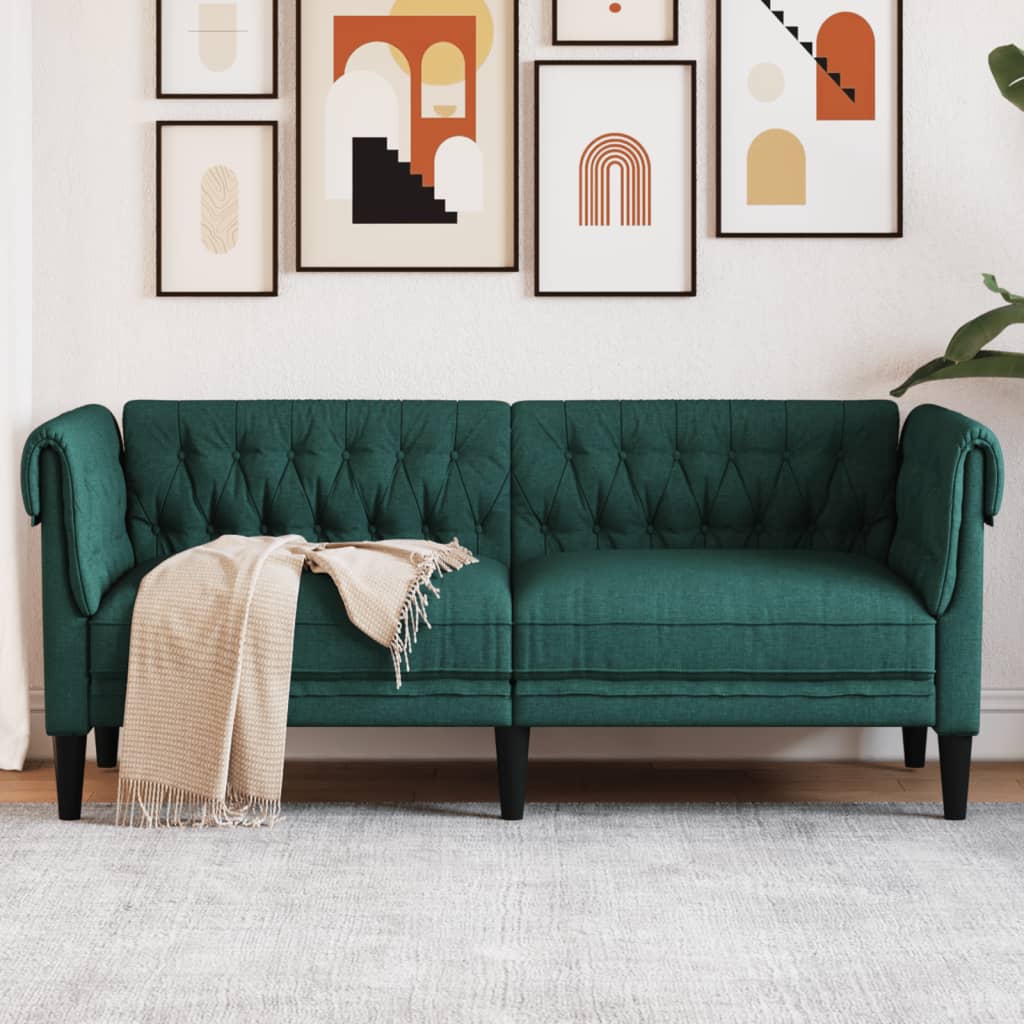 vidaXL Chesterfield Sofa 2-Seater Dark Green Fabric