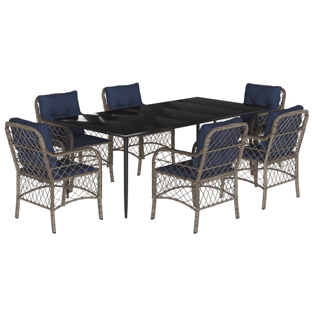 vidaXL 7 Piece Garden Dining Set with Cushions Grey Poly Rattan
