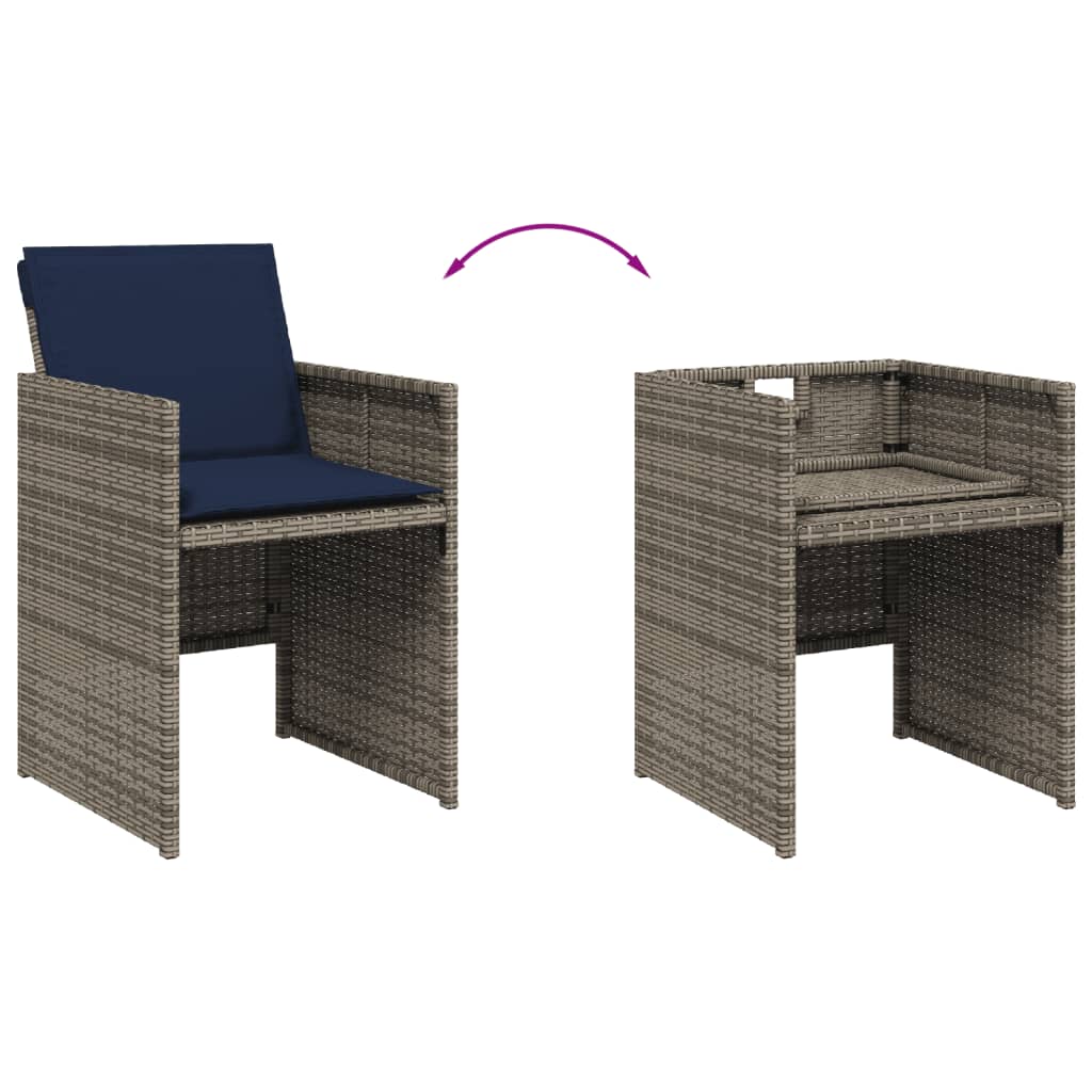 vidaXL 11 Piece Garden Dining Set with Cushions Grey Poly Rattan