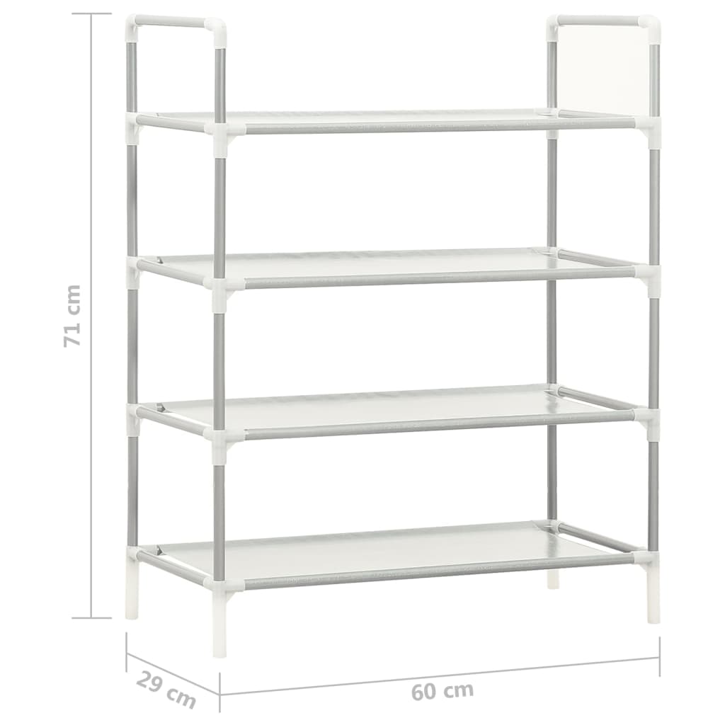 vidaXL Shoe Rack with 4 Shelves Metal and Non-woven Fabric Silver