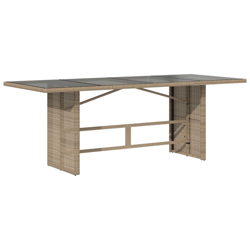 vidaXL Garden Table with Glass Top Beige 190x80x74 cm Poly Rattan