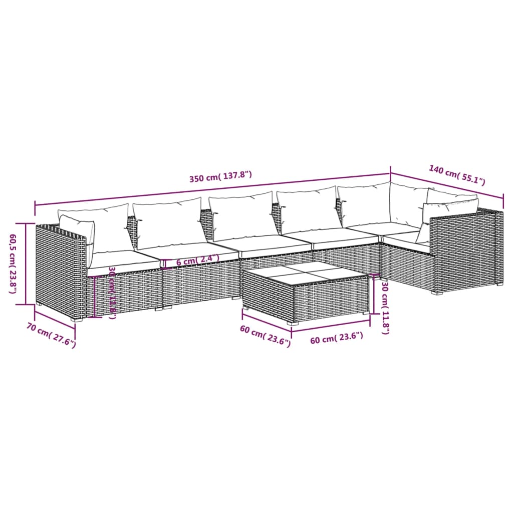 vidaXL 7 Piece Garden Lounge Set with Cushions Poly Rattan Grey