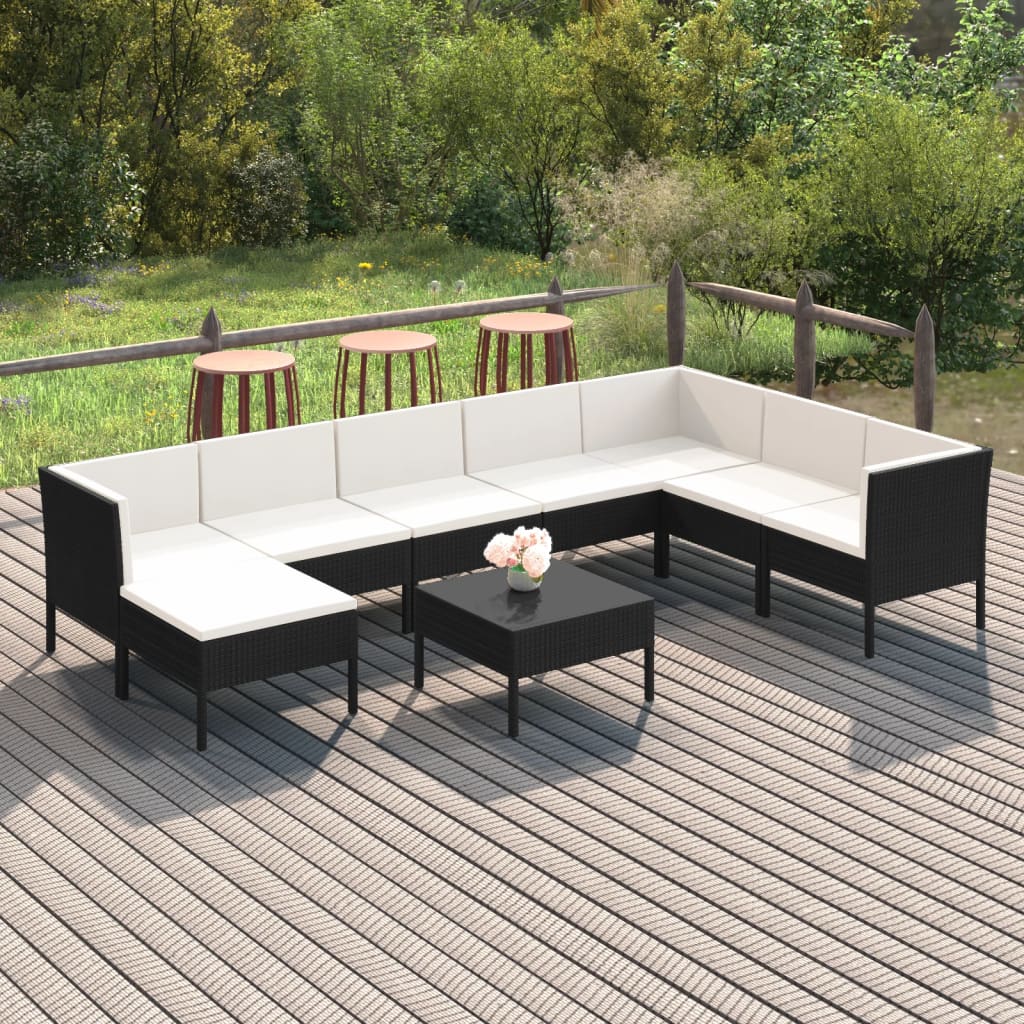 vidaXL 9 Piece Garden Lounge Set with Cushions Poly Rattan Black
