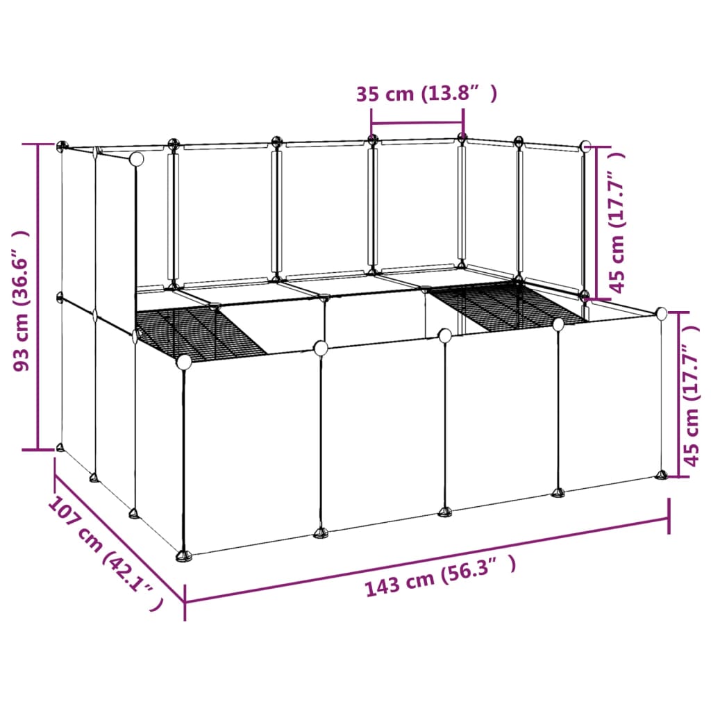 vidaXL Small Animal Cage Transparent 143x107x93 cm PP and Steel