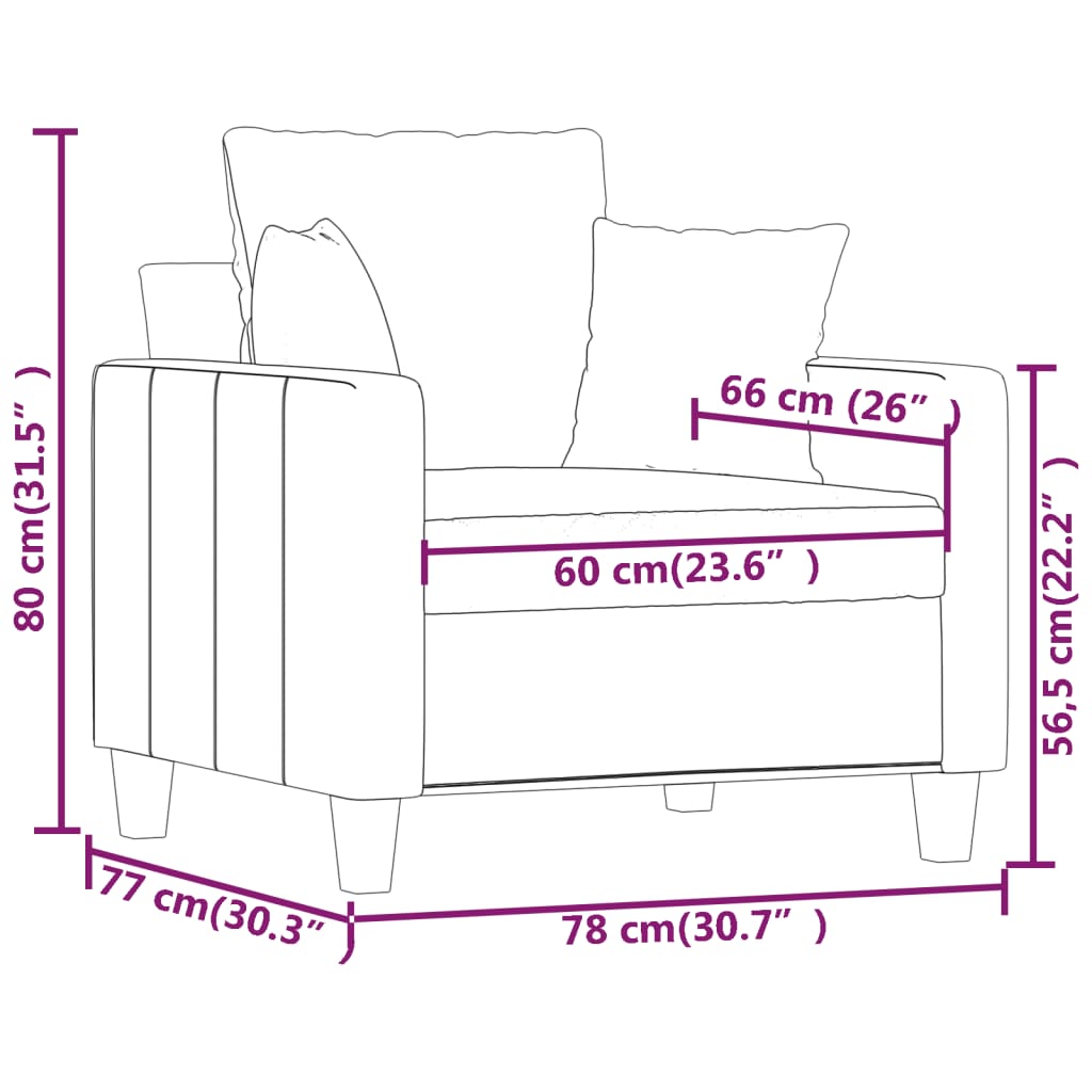 vidaXL Sofa Chair Light Grey 60 cm Fabric