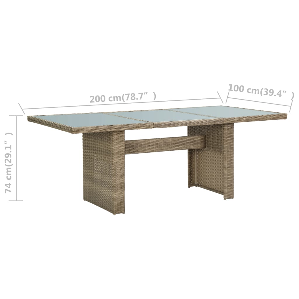 vidaXL Garden Dining Table Brown 200x100x74 cm Glass and Poly Rattan