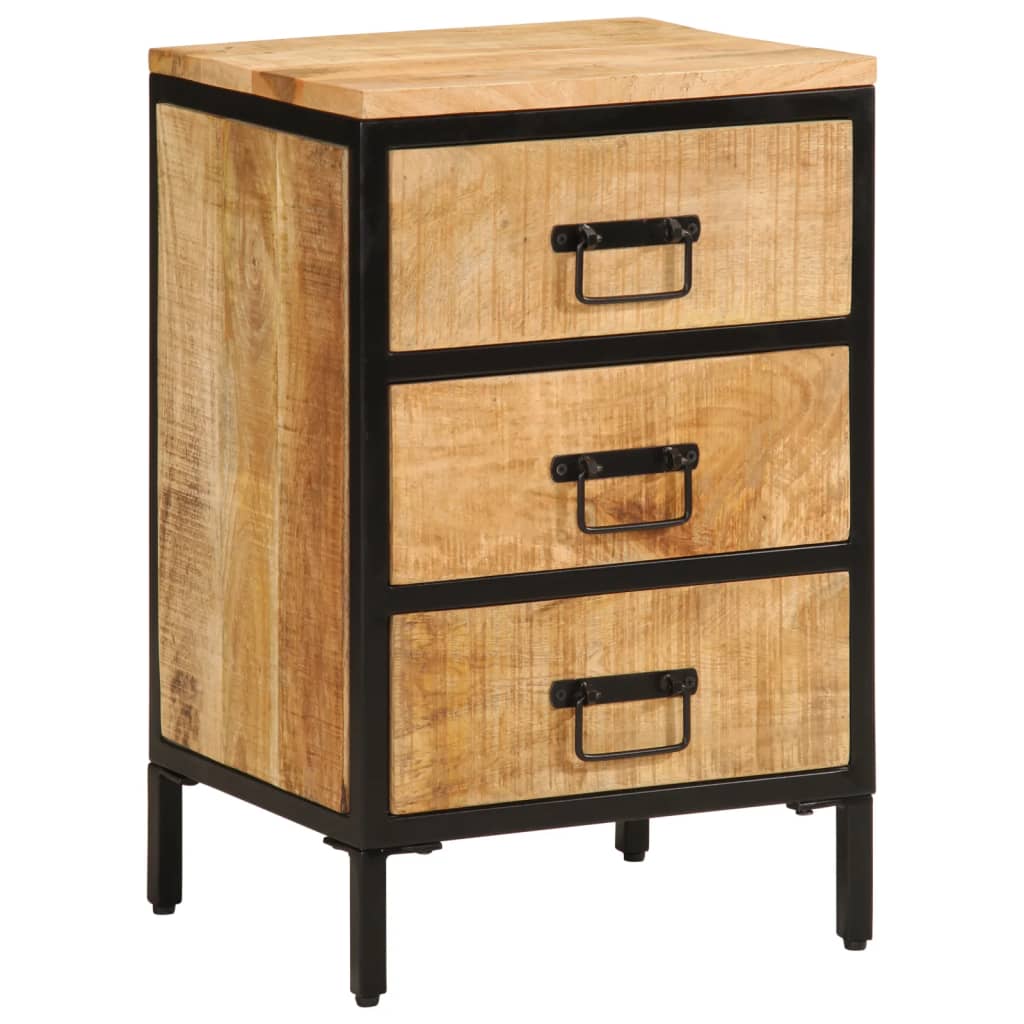 vidaXL Bed Cabinet with 3 Drawers 40x35x63 cm Solid Rough Wood Mango