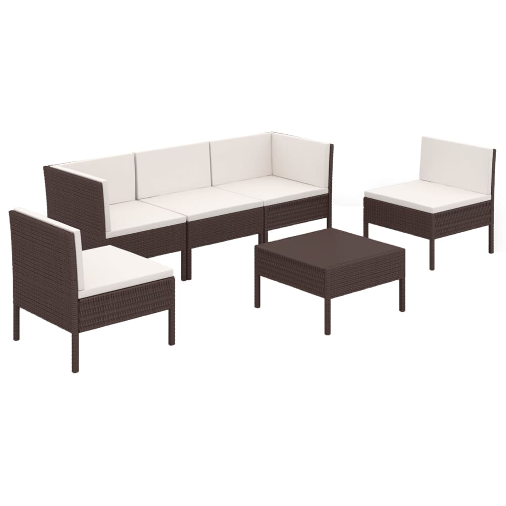 vidaXL 6 Piece Garden Lounge Set with Cushions Poly Rattan Brown