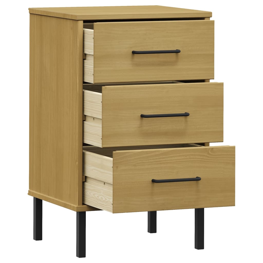 vidaXL Bedside Cabinet with Metal Legs Brown Solid Wood Pine OSLO