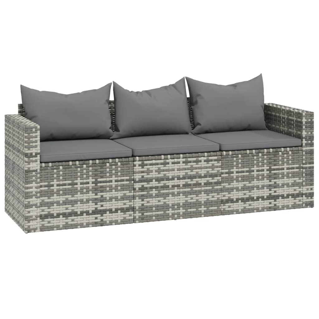 vidaXL 3 Piece Garden Lounge Set with Cushions Grey Poly Rattan