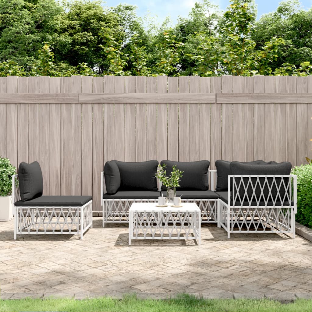 vidaXL 6 Piece Garden Lounge Set with Cushions White Steel