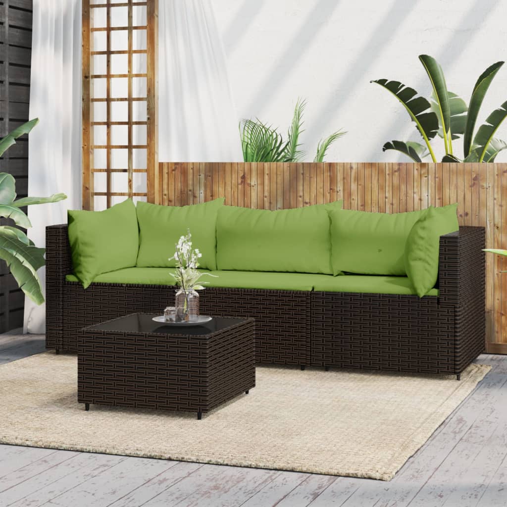 vidaXL 4 Piece Garden Lounge Set with Cushions Brown Poly Rattan