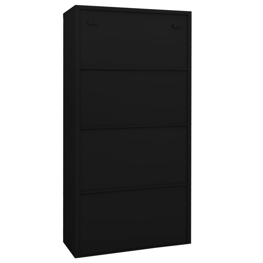 vidaXL Office Cabinet Black 90x40x180 cm Steel and Tempered Glass