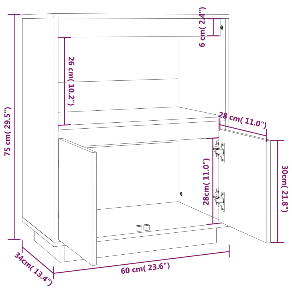 vidaXL Sideboard Honey Brown 60x34x75 cm Solid Wood Pine