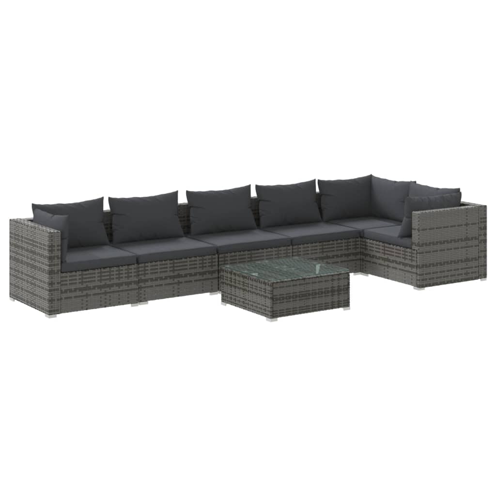 vidaXL 7 Piece Garden Lounge Set with Cushions Poly Rattan Grey