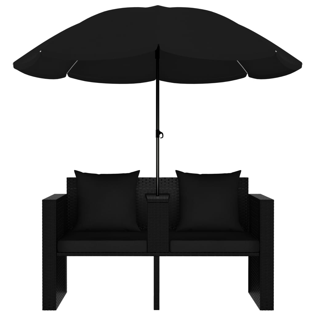 vidaXL Garden Bed with Parasol Poly Rattan Black