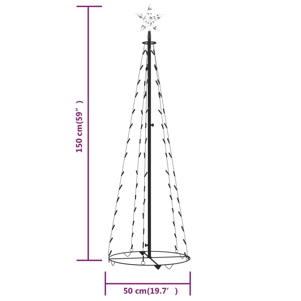 vidaXL Christmas Cone Tree Cold White 84 LEDs Decoration 50x150 cm