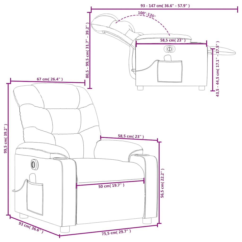 vidaXL Electric Massage Recliner Chair Dark Grey Fabric