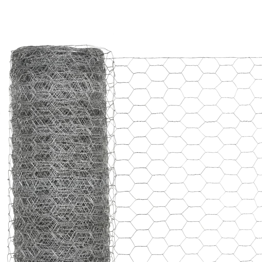 vidaXL Chicken Wire Fence Galvanised Steel 25x1.5 m Silver