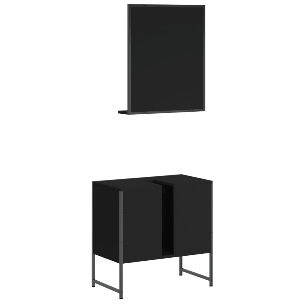 vidaXL 2 Piece Bathroom Cabinet Set Black Engineered Wood