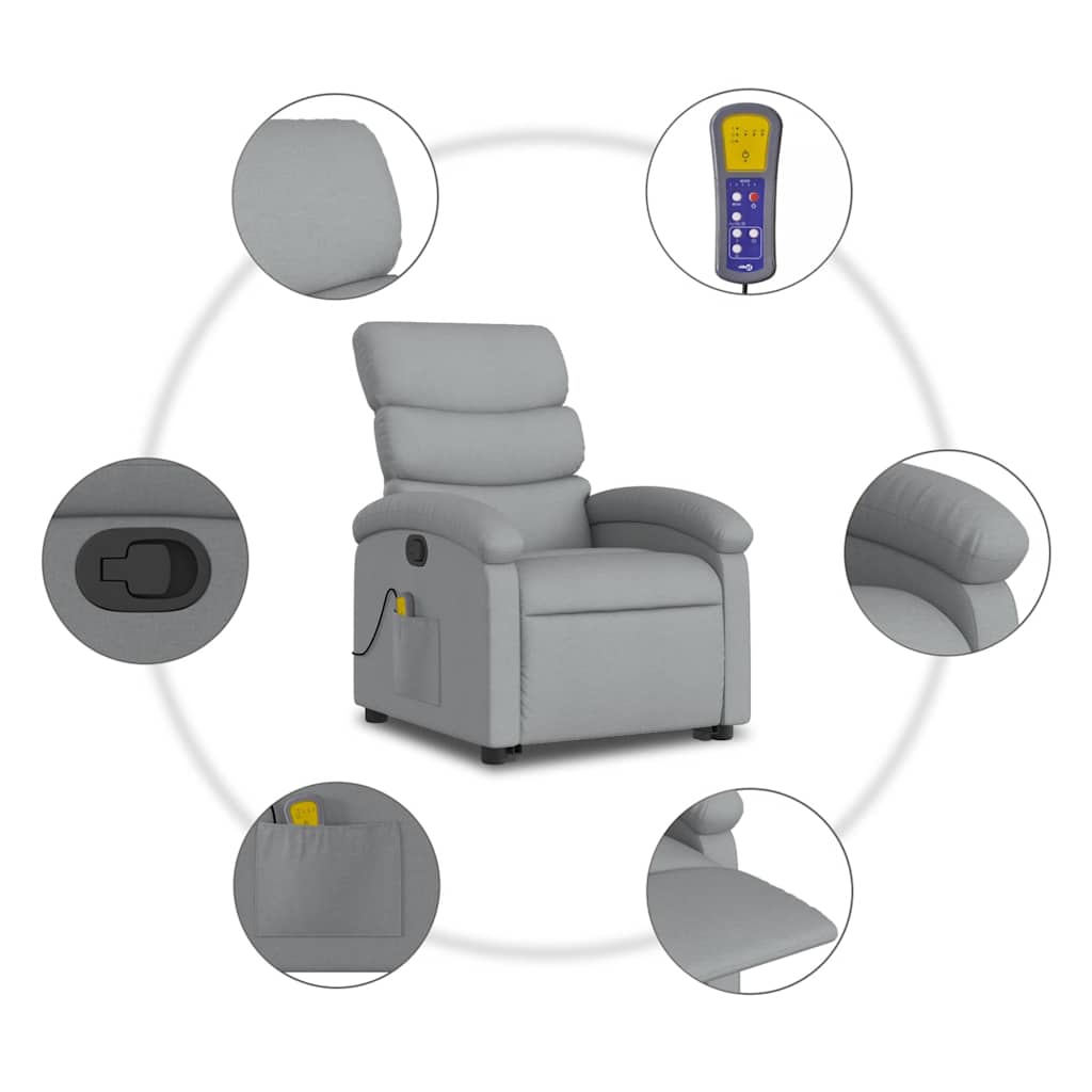 vidaXL Stand up Massage Recliner Chair Light Grey Fabric