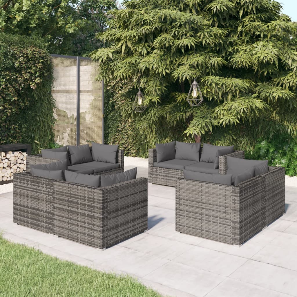 vidaXL 8 Piece Garden Lounge Set with Cushions Poly Rattan Grey