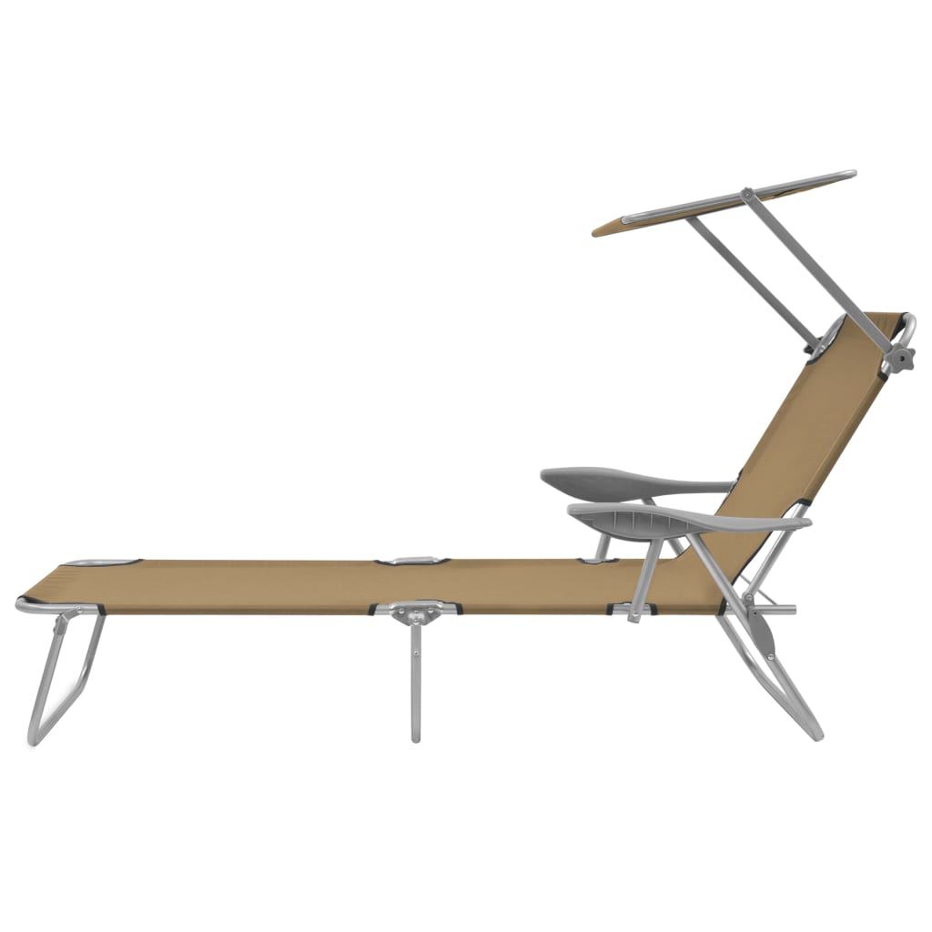 vidaXL Folding Sun Lounger with Canopy Steel Taupe