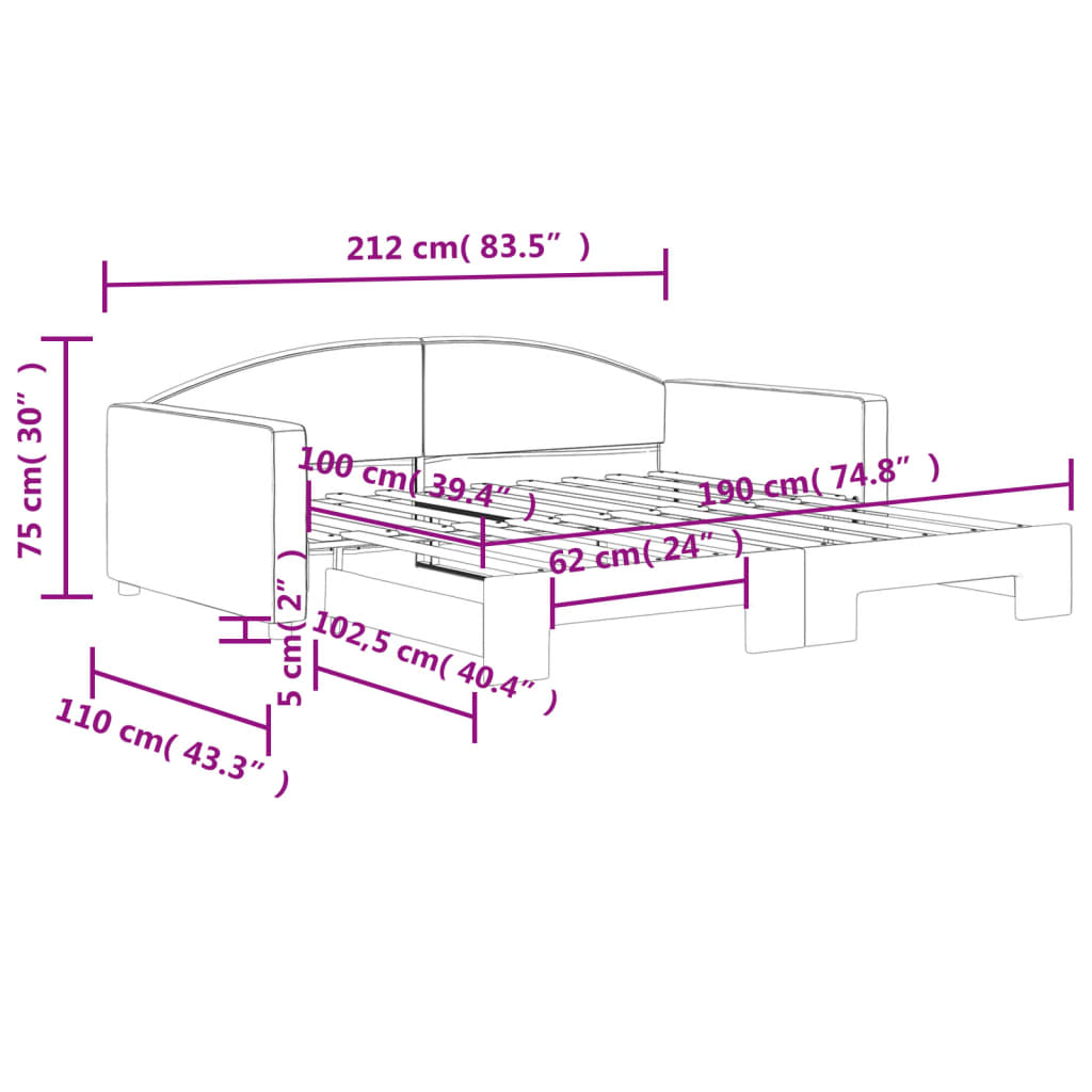 vidaXL Daybed with Trundle without Mattress Dark Grey 100x190 cm