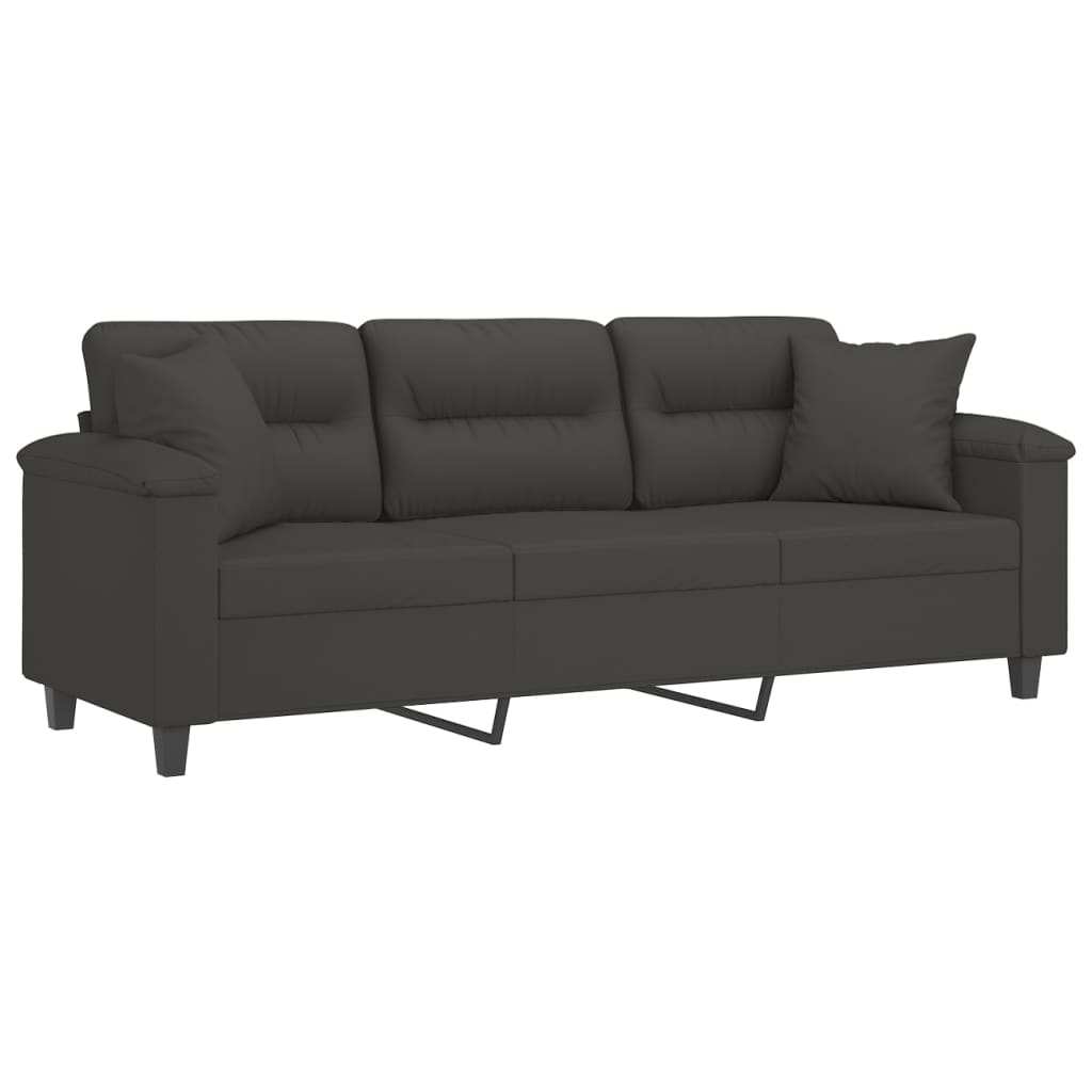 vidaXL 3-Seater Sofa with Pillows&Cushions Dark Grey 180 cm Microfibre Fabric