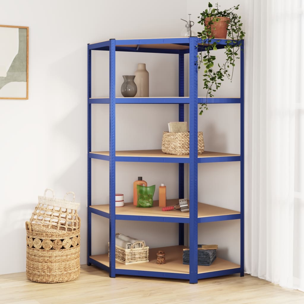 vidaXL 5-Layer Corner Shelf Blue Steel&Engineered Wood