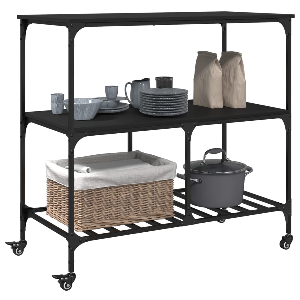 vidaXL Kitchen Trolley Black 100x50x95 cm Engineered Wood