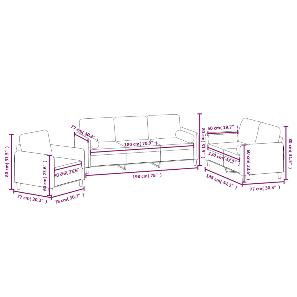 vidaXL 3 Piece Sofa Set with Throw Pillows&Cushions Light Grey Velvet