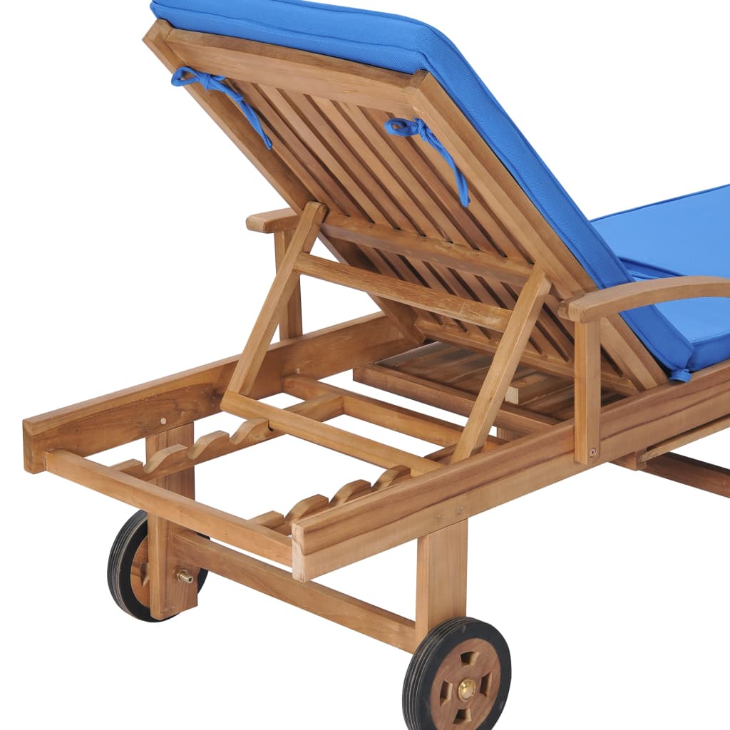 vidaXL Sun Loungers with Cushions 2 pcs Solid Teak Wood Blue