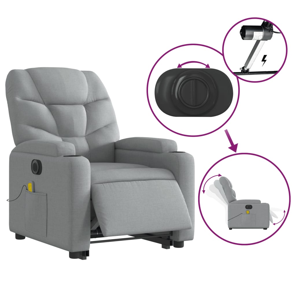 vidaXL Electric Stand up Massage Recliner Chair Light Grey Fabric