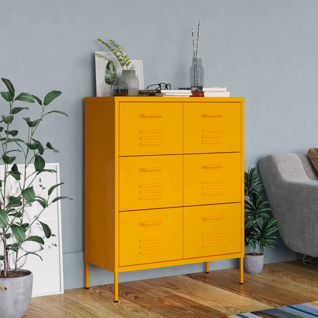 vidaXL Drawer Cabinet Mustard Yellow 80x35x101.5 cm Steel