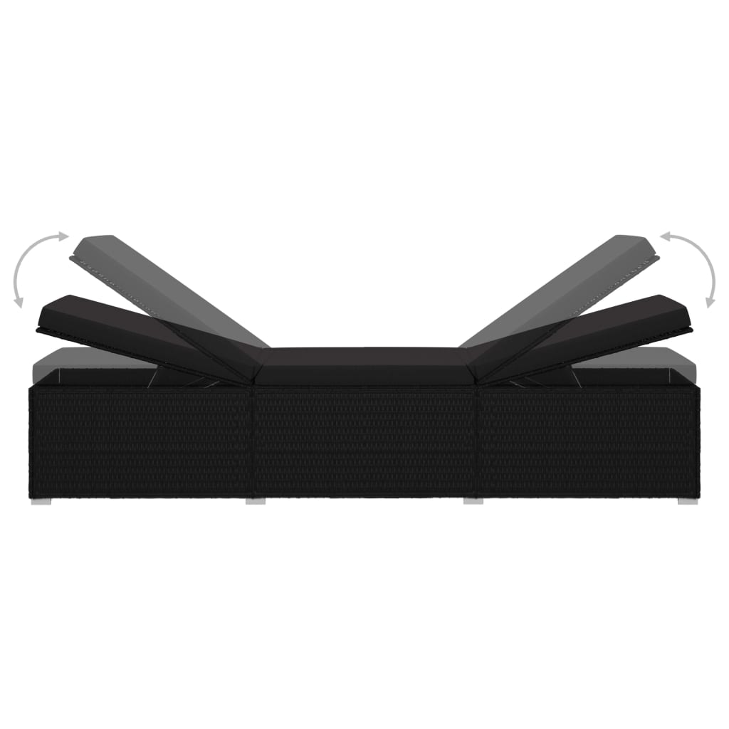 vidaXL Sun Lounger with Cushion Poly Rattan Black