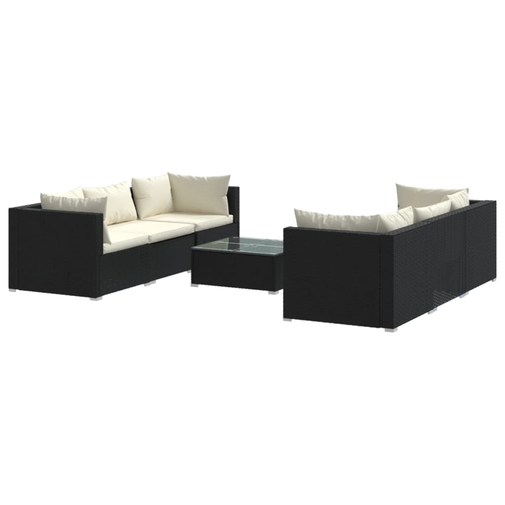 vidaXL 7 Piece Garden Lounge Set with Cushions Poly Rattan Black