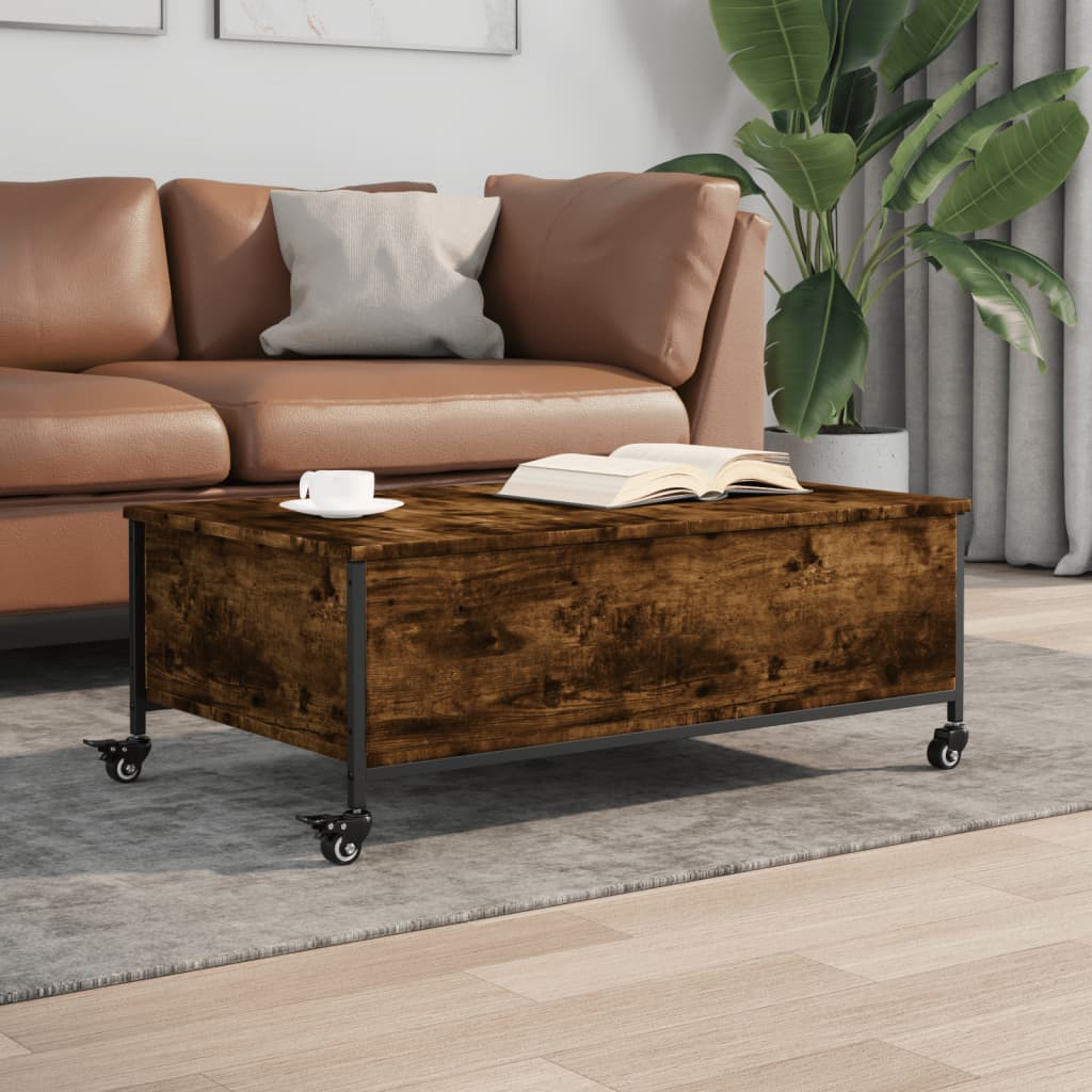 vidaXL Coffee Table with Wheels Smoked Oak 91x55x34 cm Engineered Wood