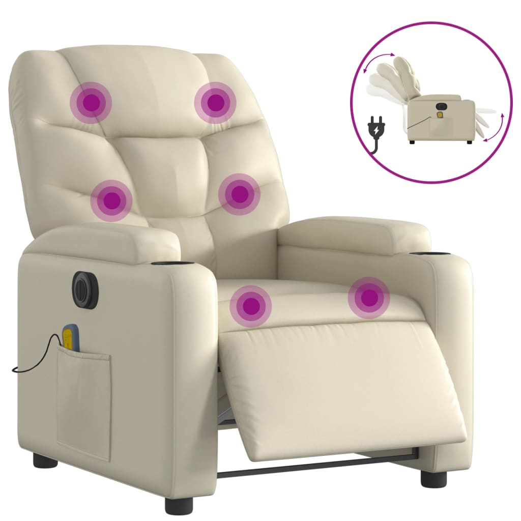 vidaXL Electric Massage Recliner Chair Cream Faux Leather