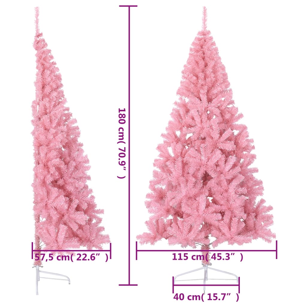 vidaXL Artificial Half Christmas Tree with Stand Pink 180 cm PVC