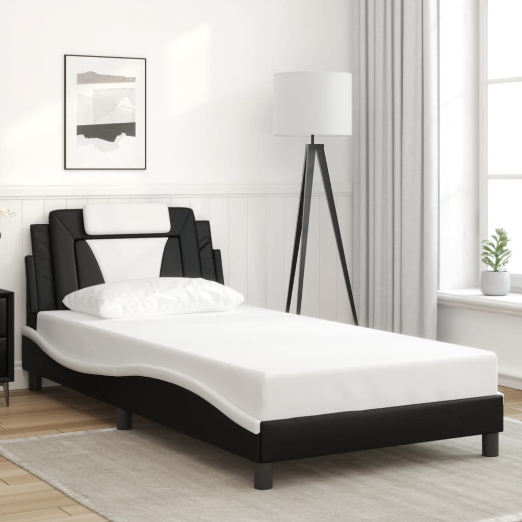 vidaXL Bed Frame without Mattress Black and White 100x190 cm Faux Leather