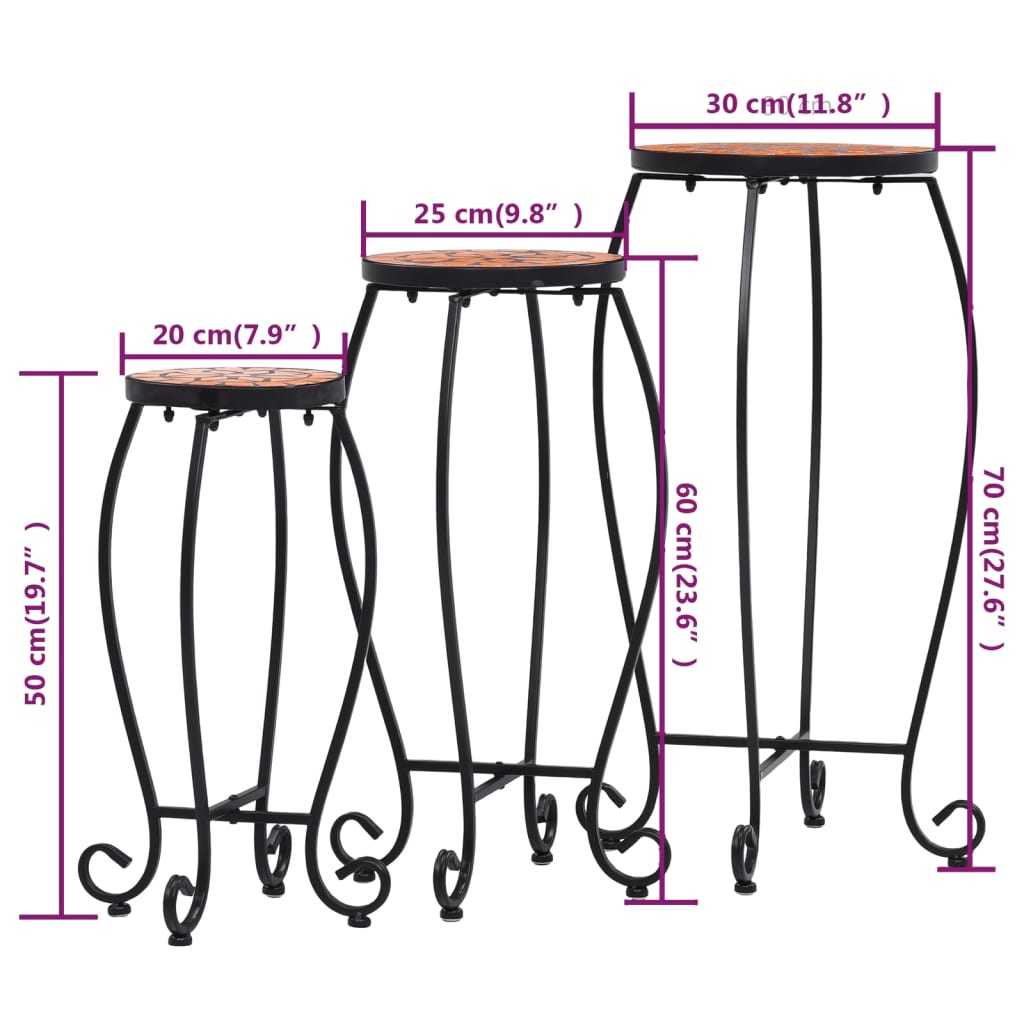 vidaXL Mosaic Tables 3 pcs Terracotta Ceramic